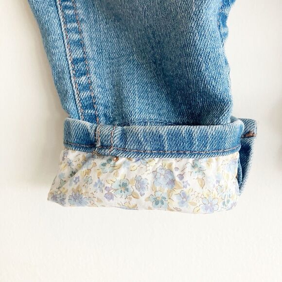 OshKosh Bgosh Girls 12 Mos Denim Overalls Floral Print Cuff Blue Jean Snap Legs - Picture 6 of 9